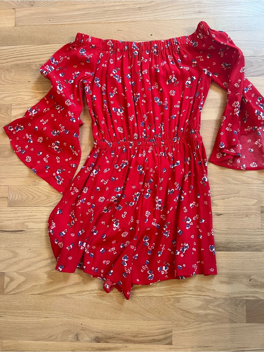 Express Red Floral Off-the-Shoulder Romper Size XS